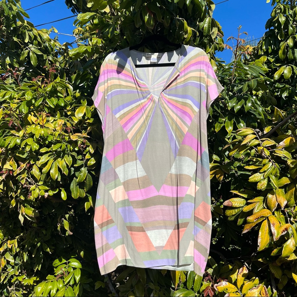 Mara Hoffman beige pink geo print mini dress